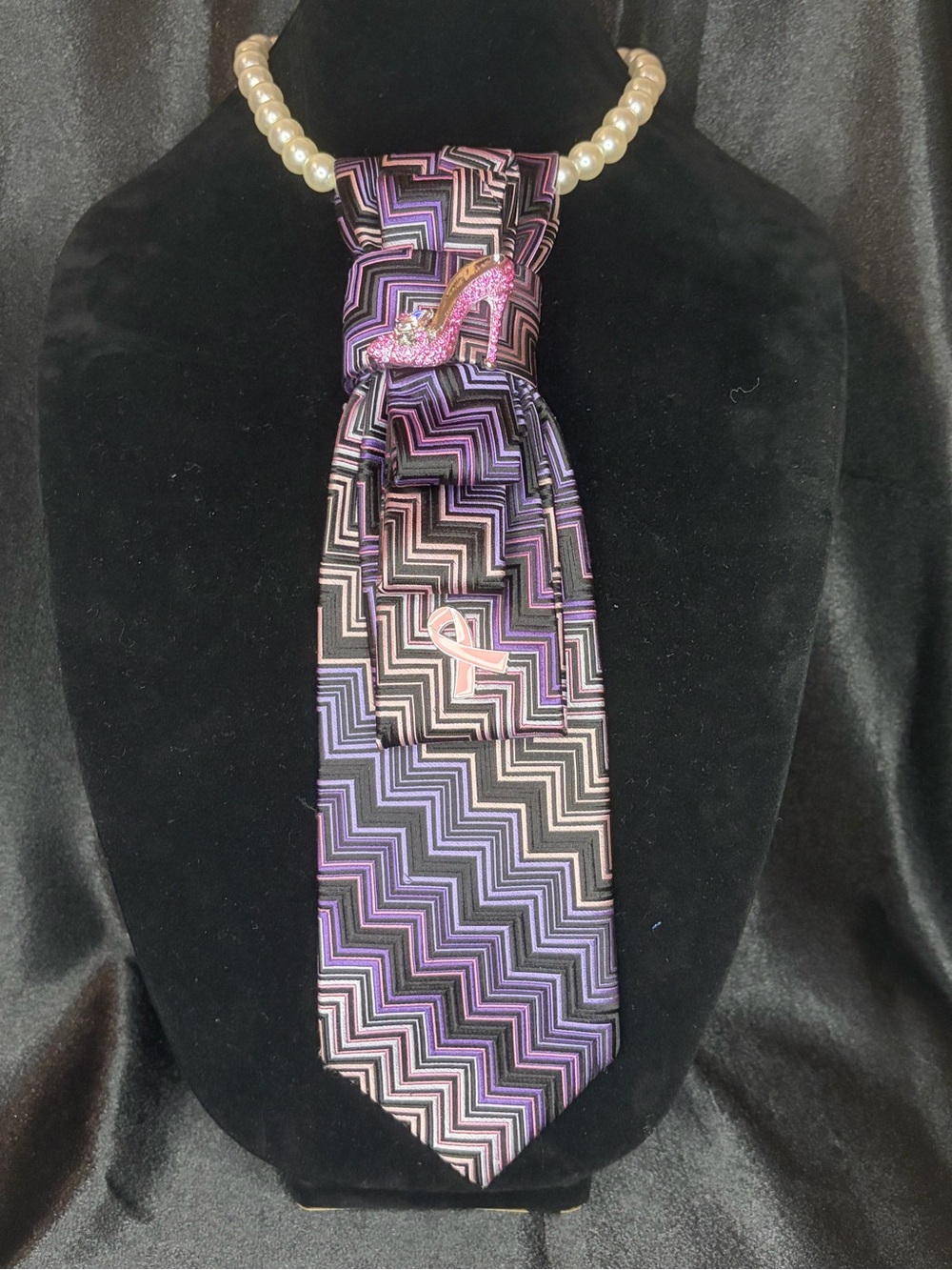 Purple Chevron Women's Tie Necklace with Pink Accent